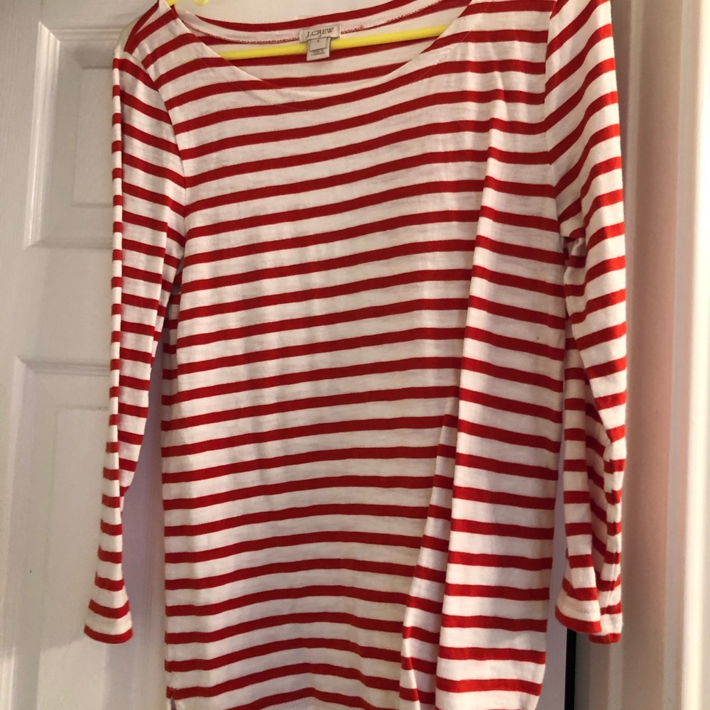 Red and white striped J Crew long sleeve